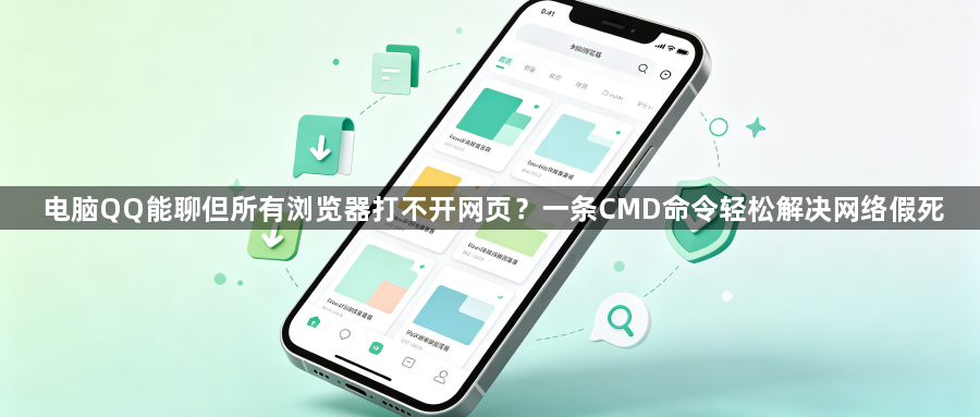 电脑QQ能聊但所有浏览器打不开网页？一条CMD命令轻松解决网络假死1