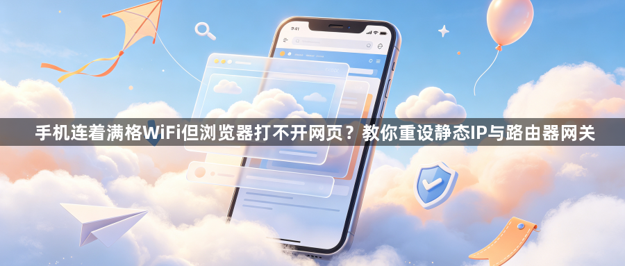 手机连着满格WiFi但浏览器打不开网页?教你重设静态IP与路由器网关1